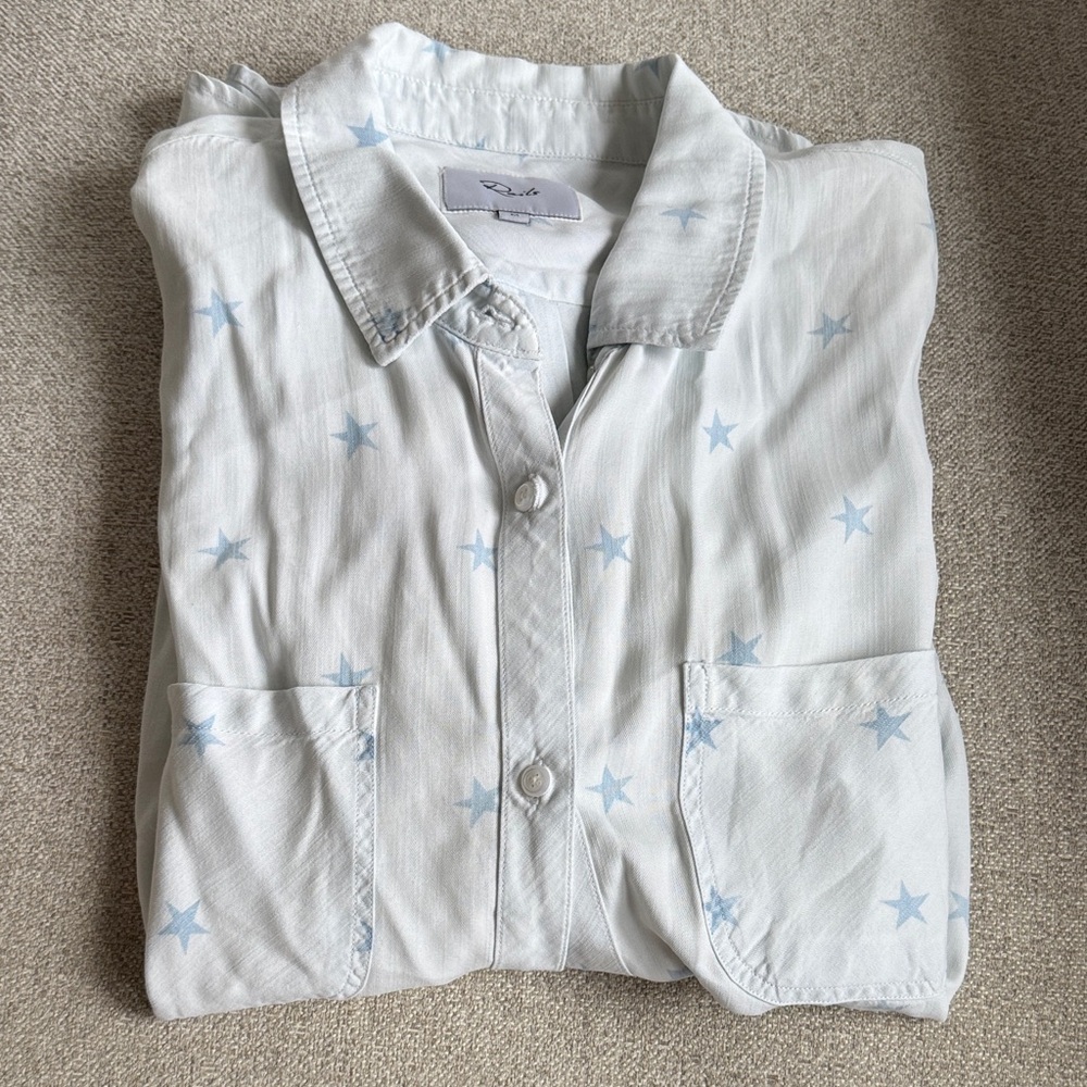 Womens Light Blue Star-Print Button-Up